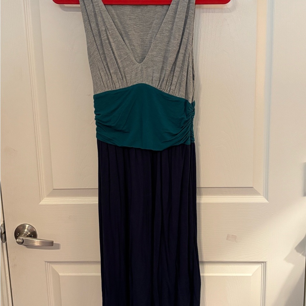 Velvet Gray, Teal, and Navy Sleeveless Jersey Dress